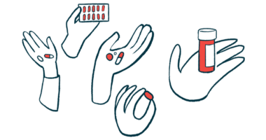 A collection of hands is shown holding different types of medicines.