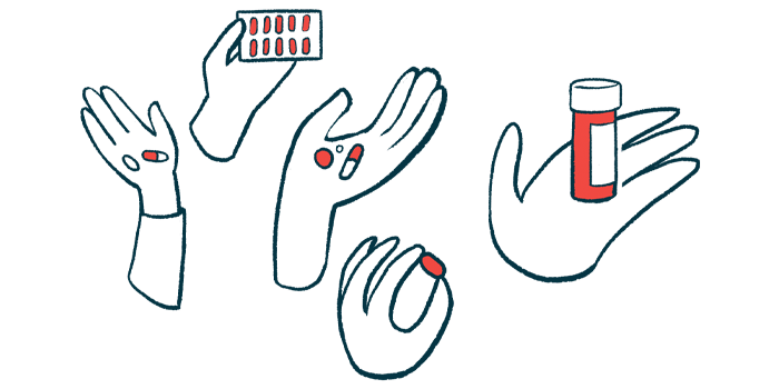 A collection of hands is shown holding different types of medicines.