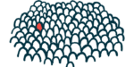 A single person highlighted in red stands out in a crowd in this illustration of rare.