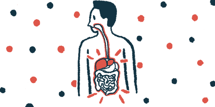 An illustration highlights the human digestive system, and the liver, in a person's body.