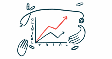 An illustration of a line graph with upward arrows, representing progress or improvement outcomes in a clinical trial.
