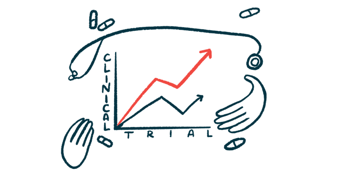 An illustration of a line graph with upward arrows, representing progress or improvement outcomes in a clinical trial.