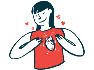 An illustration of heart health shows a smiling woman with her heart visible on her chest.