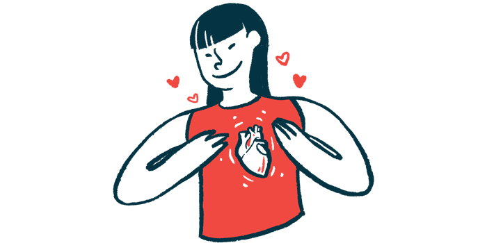 An illustration of heart health shows a smiling woman with her heart visible on her chest.