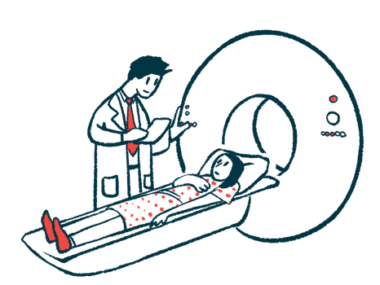 A person prepares to enter a scanner.