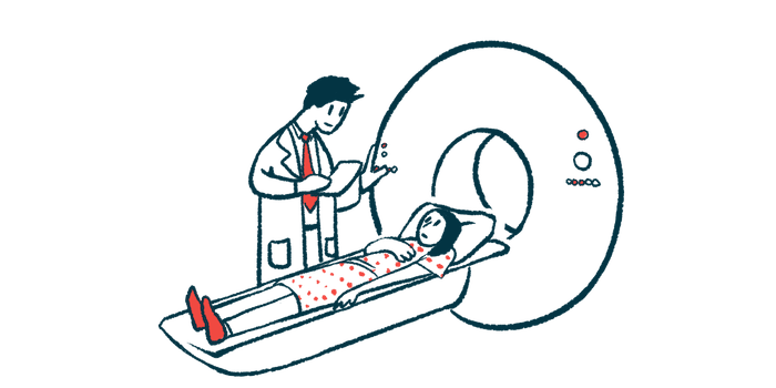 A person prepares to enter a scanner.